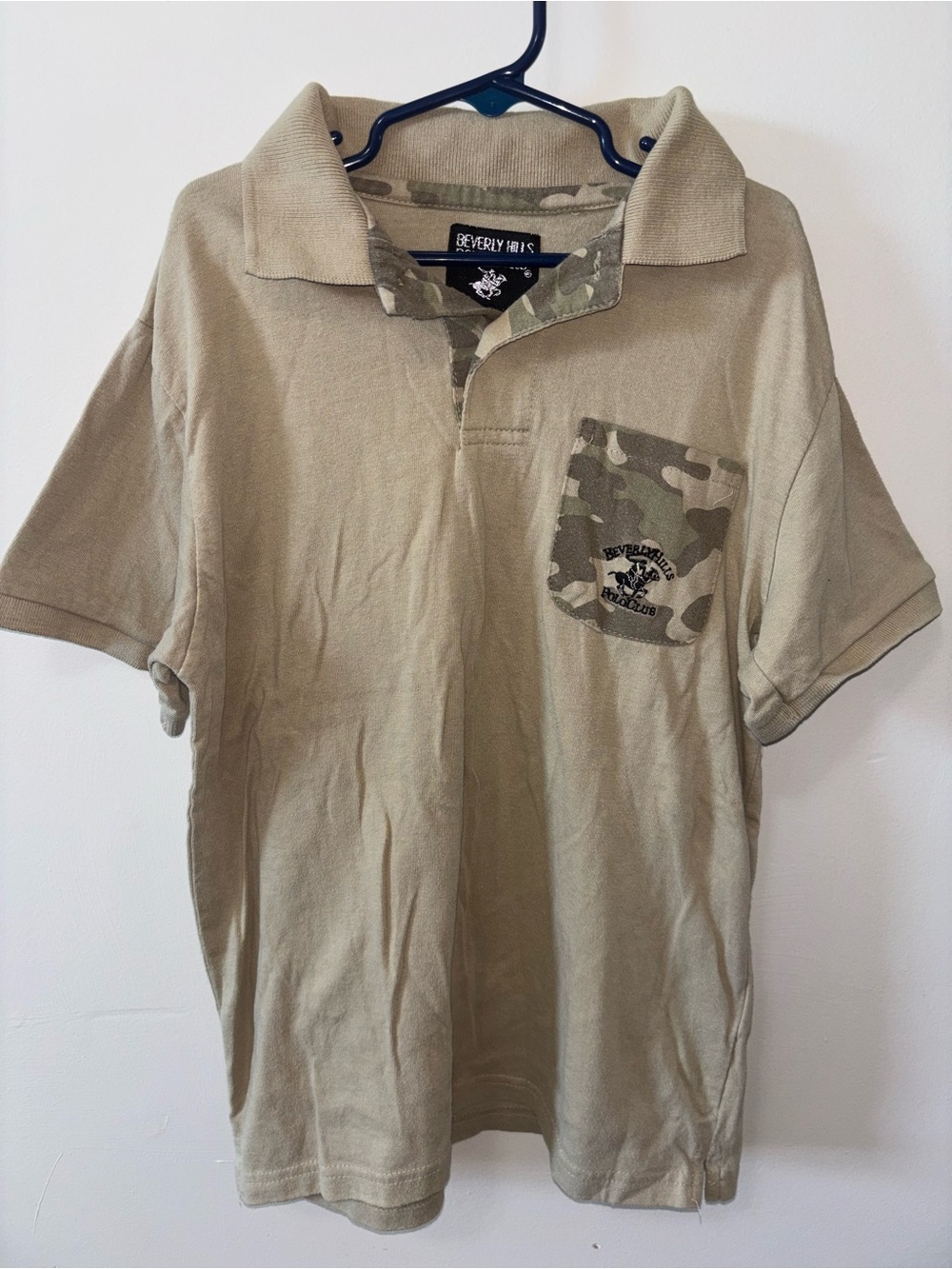 Beverly Hills Polo Club Boys Light Brown Polo with Camo Pocket & Trim